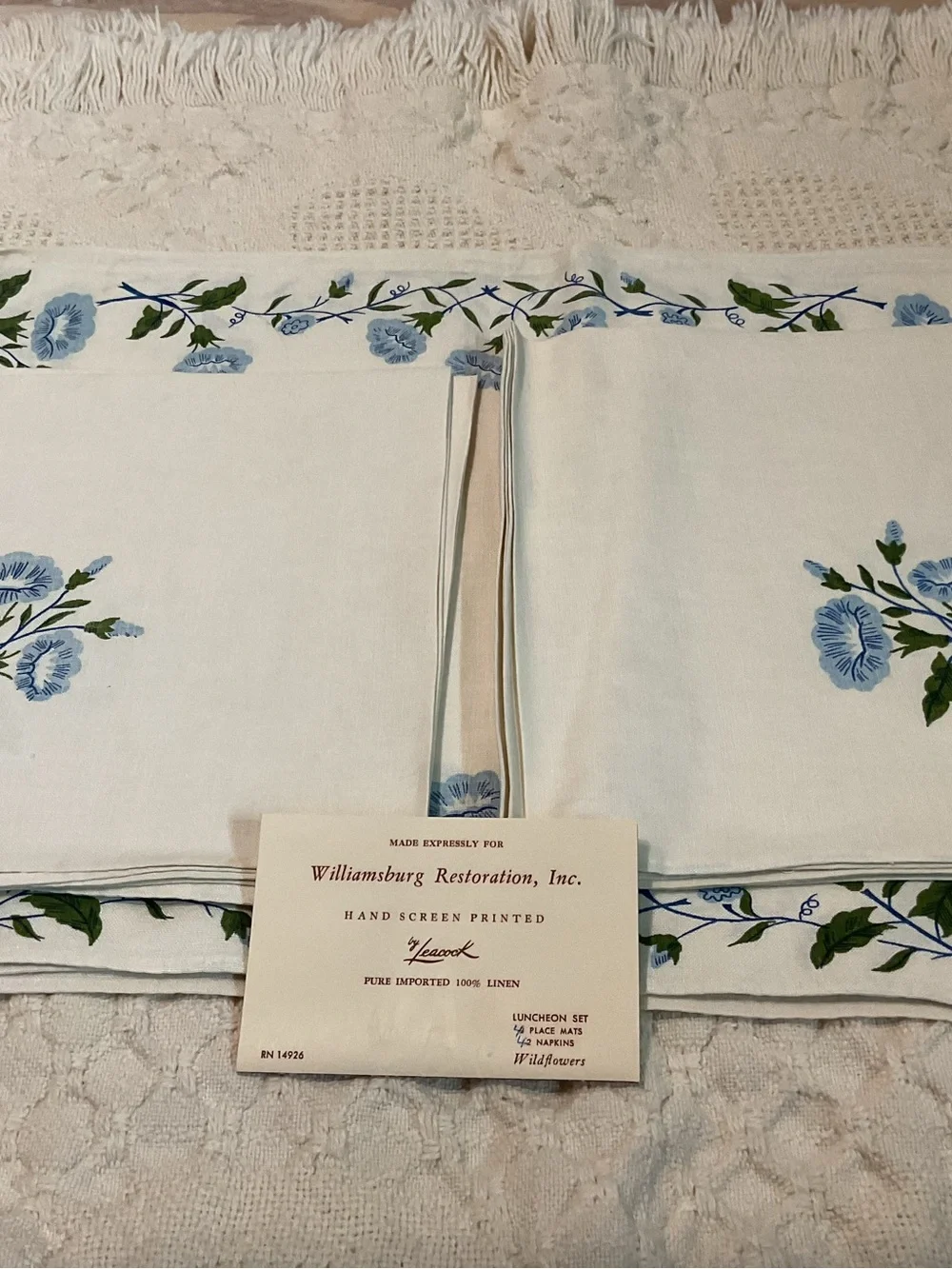 Blue Floral Embroidered Table Linen Place Mats & Napkins